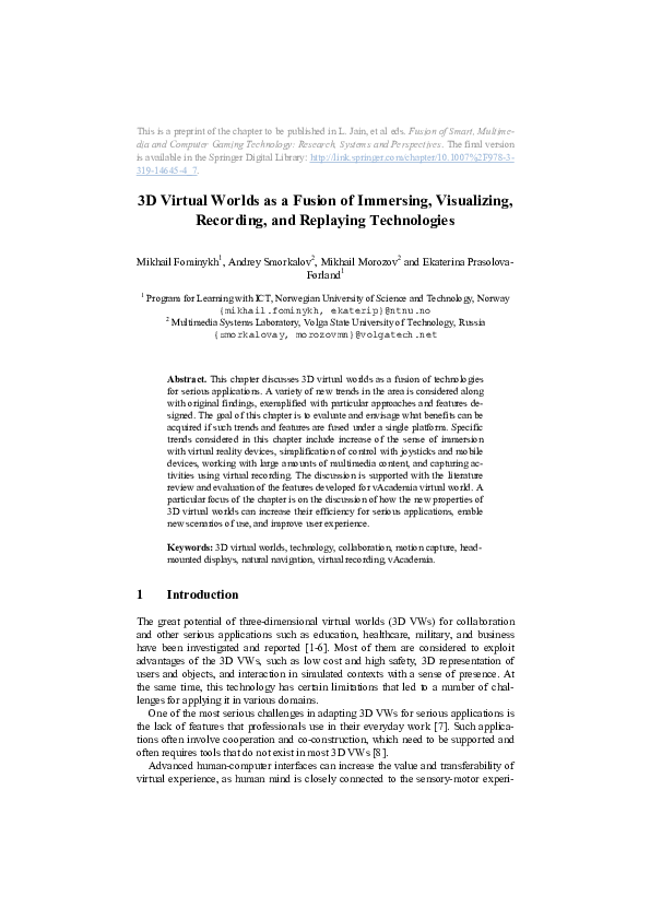 (PDF) 3D Virtual Worlds as a Fusion of Immersing, Visualizing ...