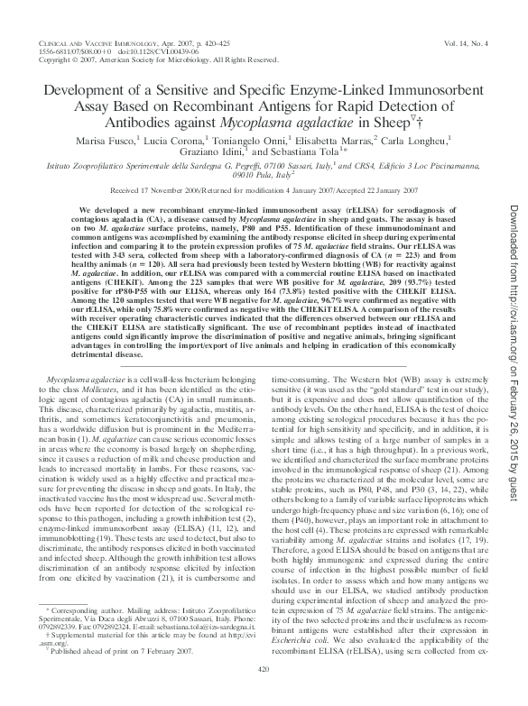 (PDF) Development of a Sensitive and Specific Enzyme-Linked ...