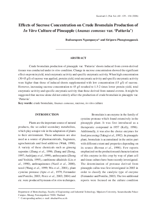 (PDF) Effects of Sucrose Concentration on Crude Bromelain Production of