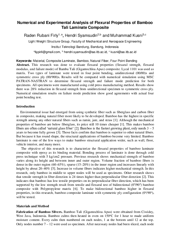 (PDF) Numerical and Experimental Analysis of Flexural Properties of ...