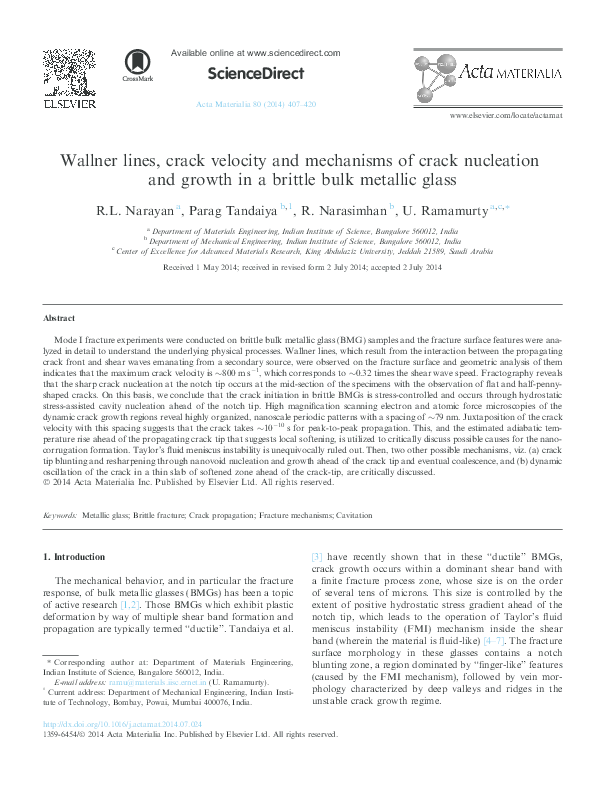 (PDF) Wallner lines, crack velocity and mechanisms of crack nucleation