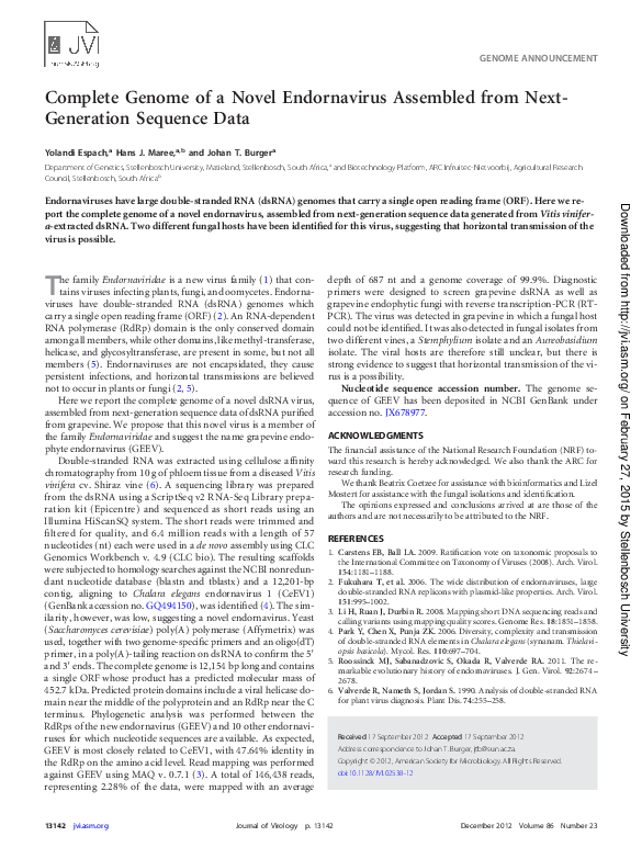 (PDF) Complete Genome of a Novel Endornavirus Assembled from Next ...