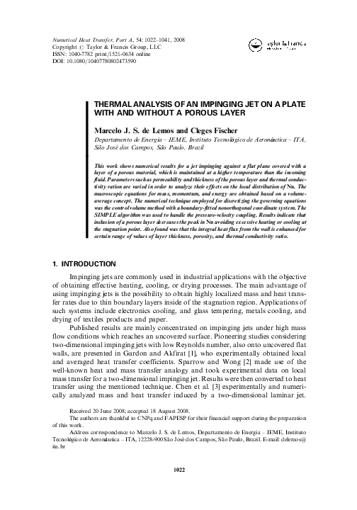  PDF Thermal Analysis Of An Impinging Jet On A Plate With And Without 