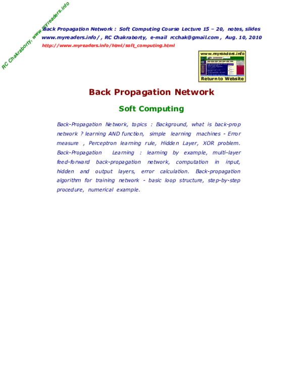 Back Propagation Network Soft Computing Raja Ramachandran Academia.edu
