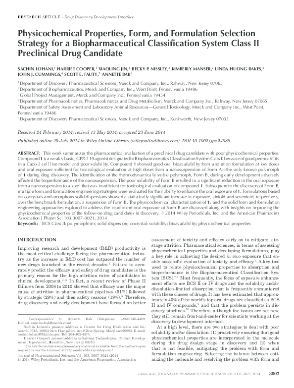 (PDF) Physicochemical properties, form, and formulation selection ...
