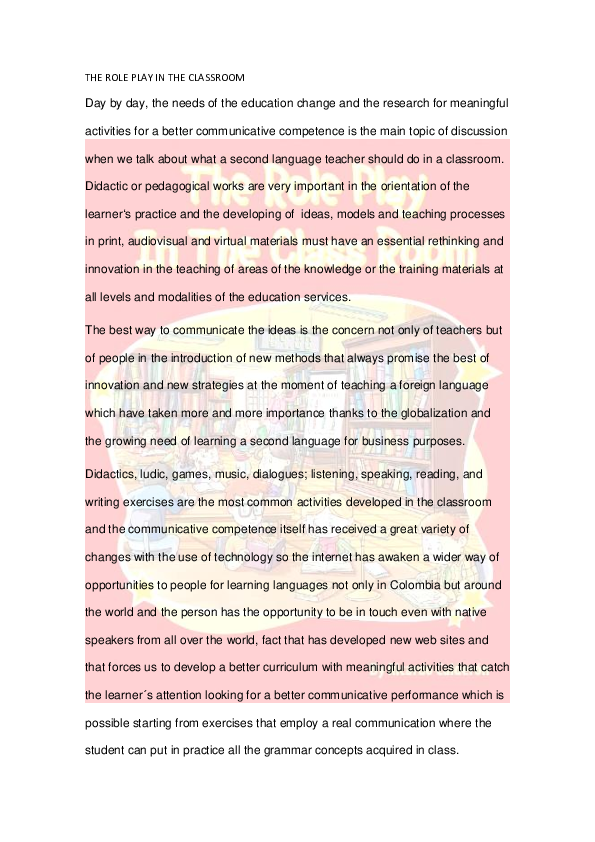 (PDF) The Role play in the Classroom RICARDO CALDERON Academia.edu