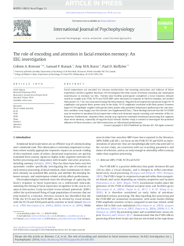 (PDF) The role of encoding and attention in facial emotion memory: An ...