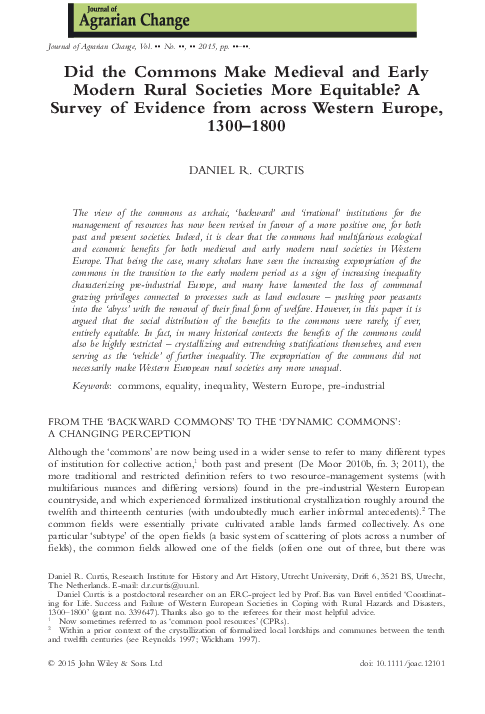 (PDF) Did the commons make medieval and early-modern rural societies ...