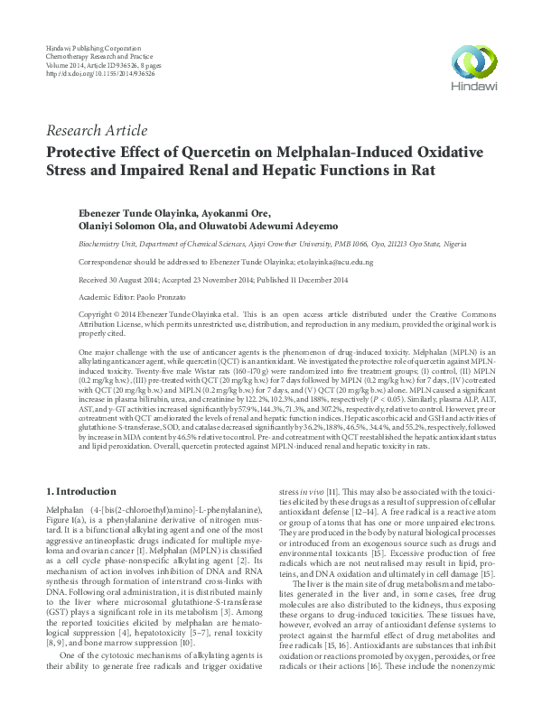 (PDF) Protective Effect of Quercetin on Melphalan-Induced Oxidative ...