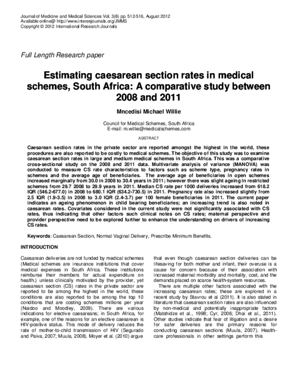 (PDF) Estimating caesarean section rates in medical schemes, South