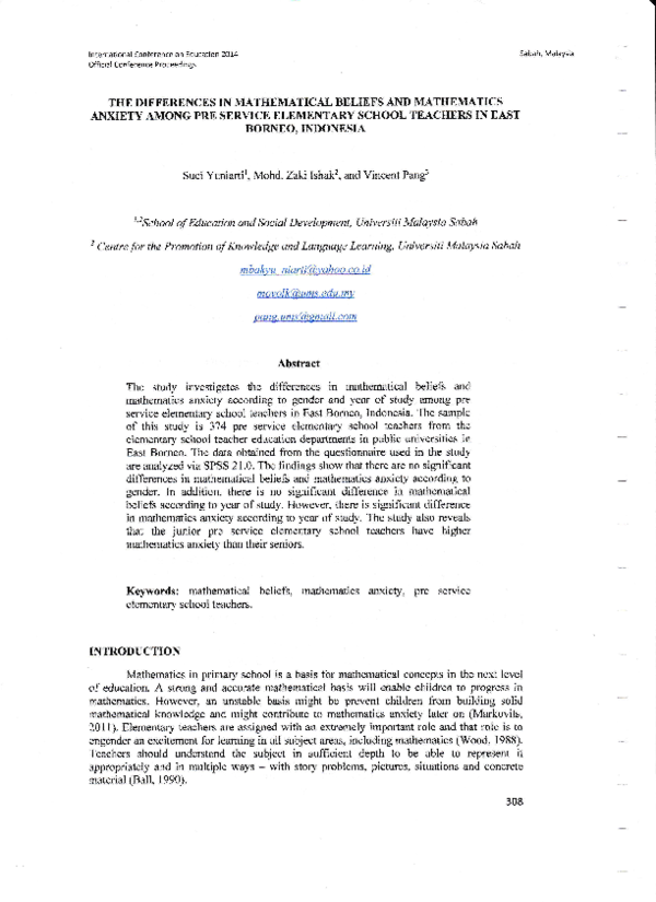 The Differences in Mathematical Beliefs and Mathematics Anxiety among ...