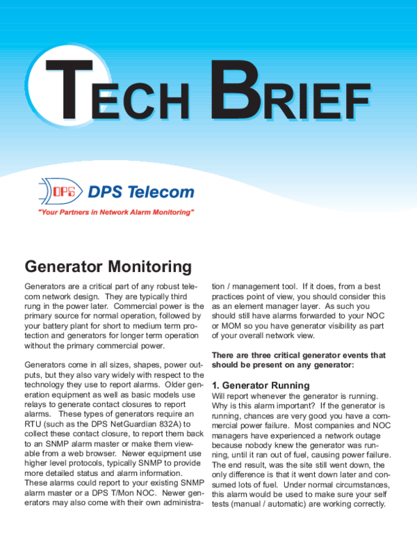 (PDF) Generator monitoring tech brief