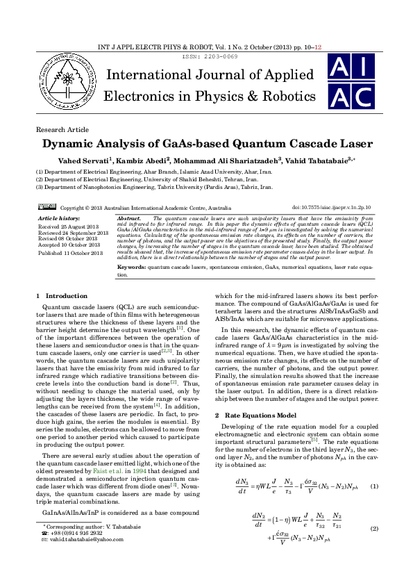 (PDF) Dynamic Analysis of GaAs-based Quantum Cascade Laser