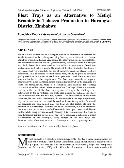 (PDF) Float Trays as an Alternative to Methyl Bromide in Tobacco