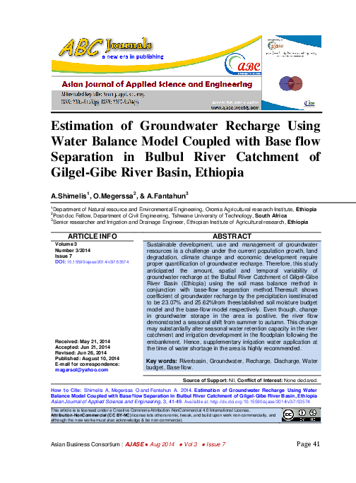 (PDF) Estimation of Groundwater Recharge Using Water Balance Model ...