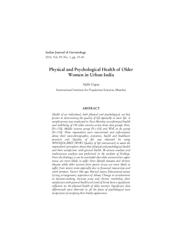 (PDF) Physical and Psychological Health of Older Women in Urban India