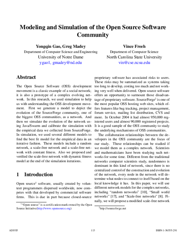 (PDF) Modeling and simulation of Open Source Software community
