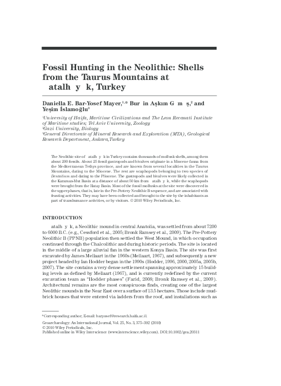 (PDF) Fossil Hunting in the Neolithic: Shells from the Taurus Mountains ...