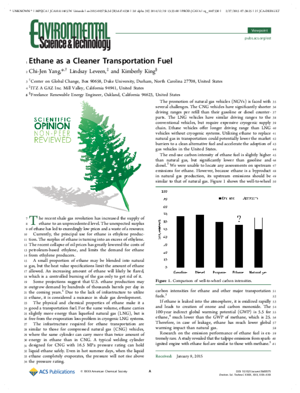 (PDF) Ethane as a Cleaner Transportation Fuel