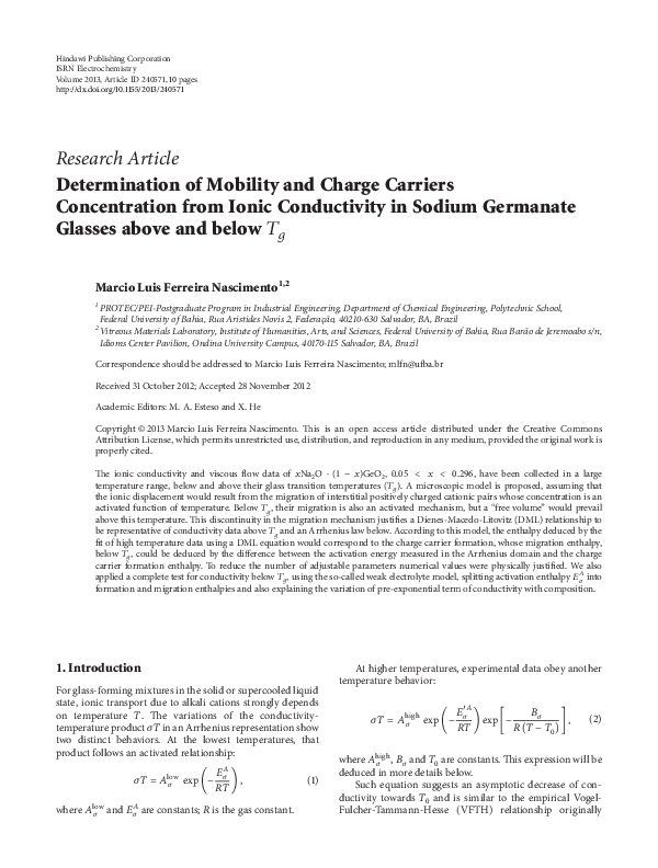 Determination of Mobility and Charge Carriers Concentration from Ionic ...