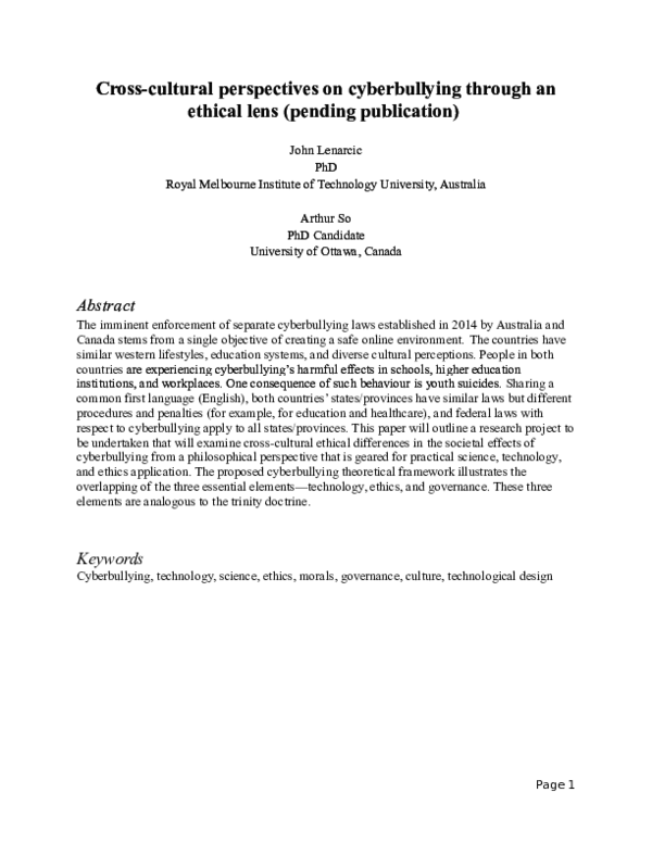 (DOC) Cross-cultural perspectives on cyberbullying through an ethical lens