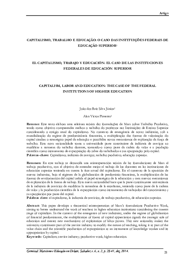 (PDF) CAPITALISM, LABOR AND EDUCATION THE CASE OF THE FEDERAL