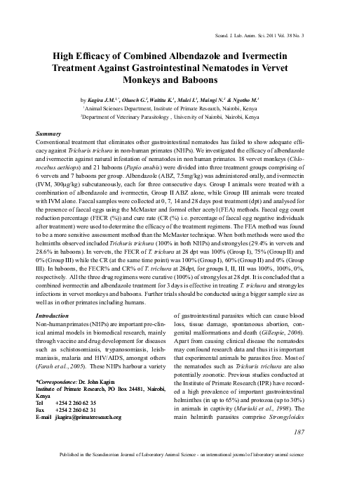 (PDF) High Efficacy of Combined Albendazole and Ivermectin Treatment ...