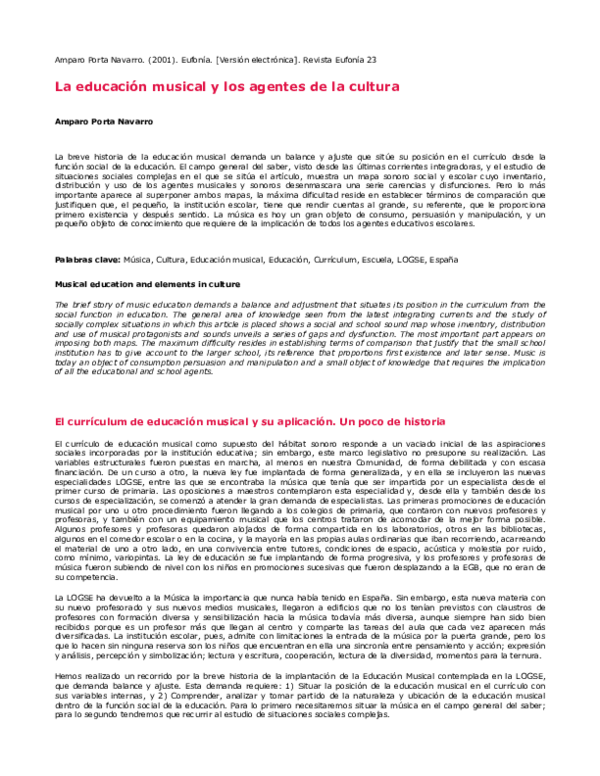 (PDF) La educación musical y los agentes de la cultura