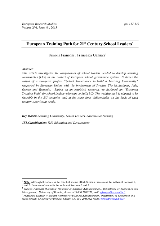 (PDF) European Training Path for 21st Century School Leaders