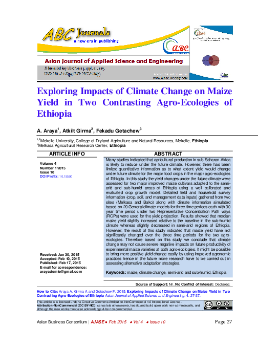 (PDF) Exploring Impacts of Climate Change on Maize Yield in Two ...