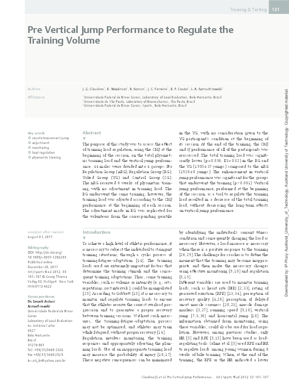 (PDF) Pre vertical jump performance to regulate the training volume