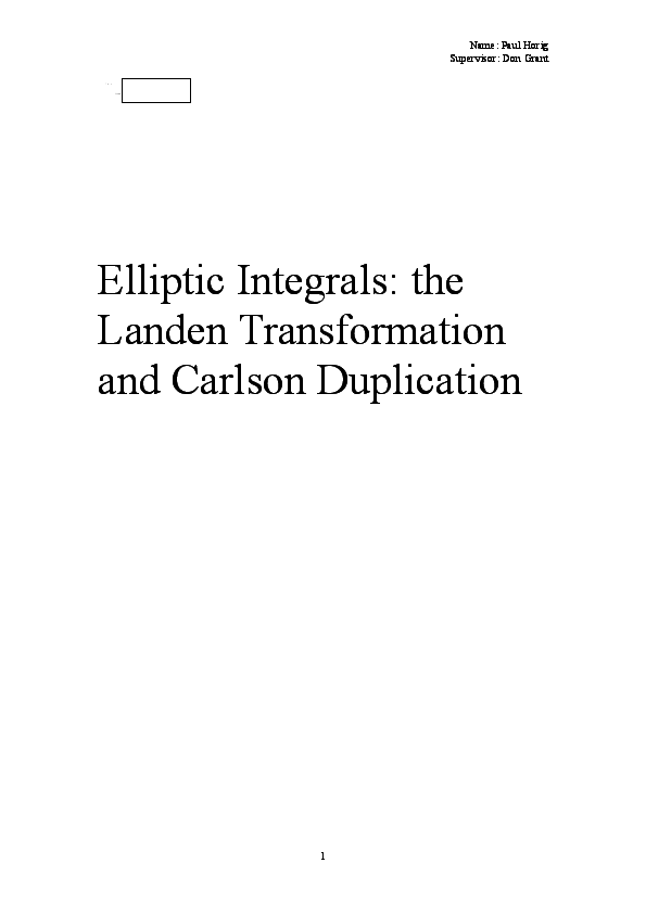 DOC) Elliptic Integrals: the Landen Transformation and Carlson