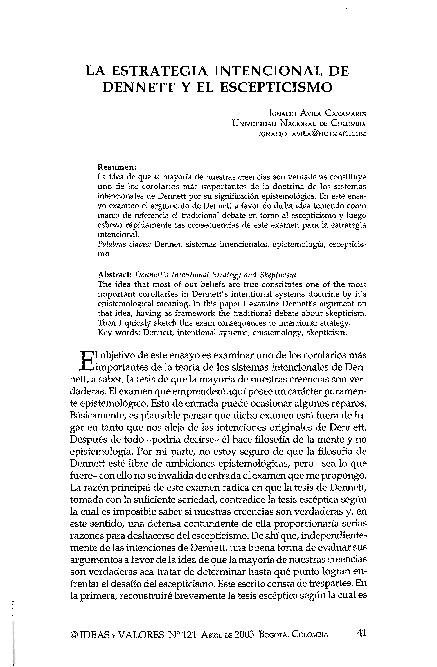 (PDF) La estrategia intencional de Dennett y el escepticismo