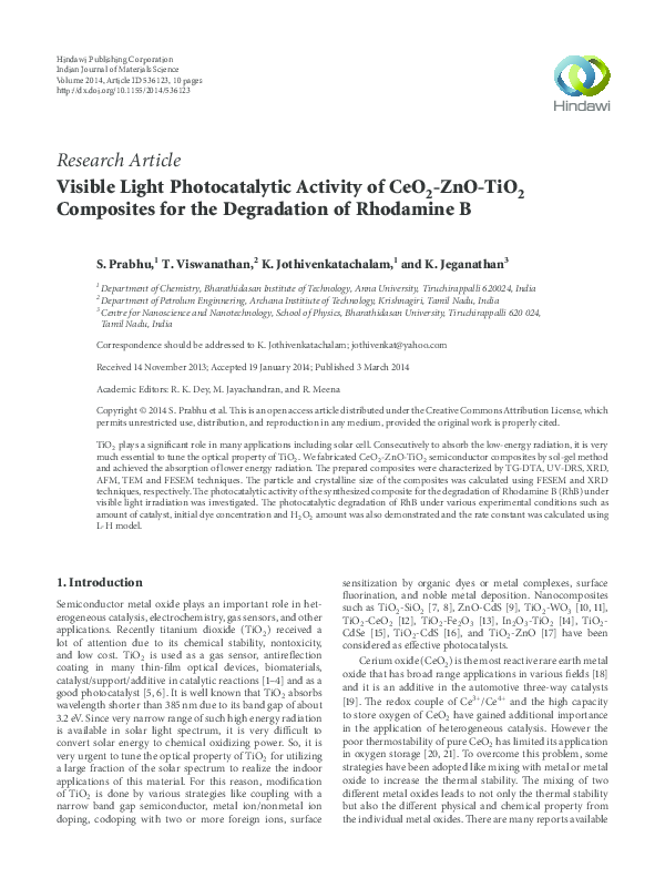 (PDF) Visible Light Photocatalytic Activity of CeO 2 -ZnO-TiO 2 ...