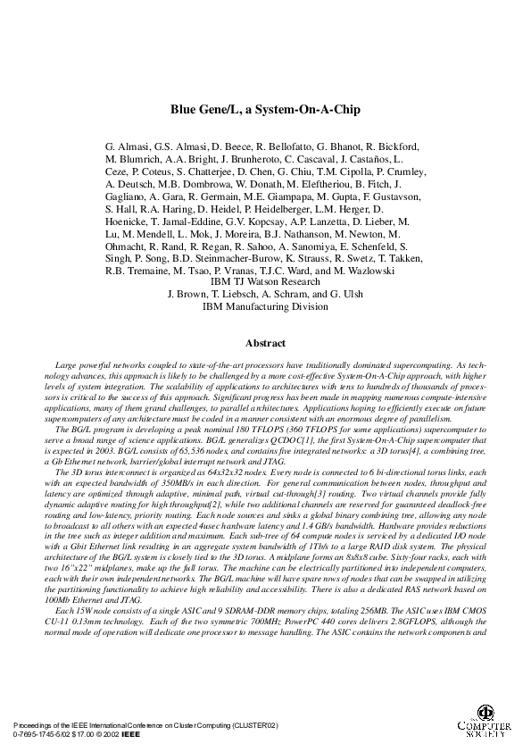 (PDF) Blue Gene/L, a SystemOnAChip Shawn Hall Academia.edu