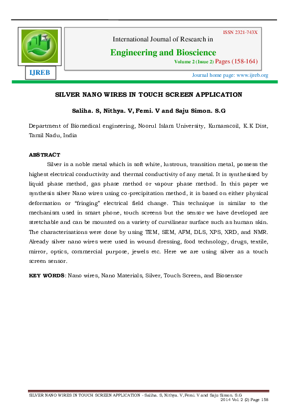 (PDF) SILVER NANO WIRES IN TOUCH SCREEN APPLICATION