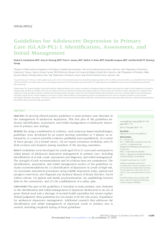 (PDF) Guidelines for Adolescent Depression in Primary Care (GLAD-PC): I ...