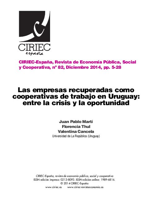 (PDF) Las empresas recuperadas como cooperativas de trabajo en Uruguay ...