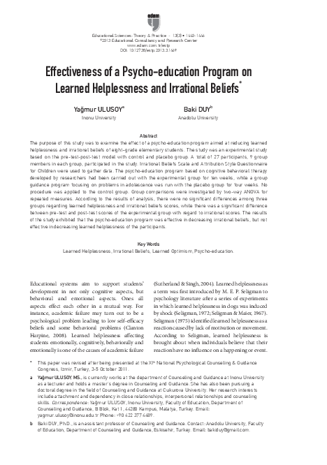 (PDF) Effectiveness of a Psycho-education Program on Learned ...
