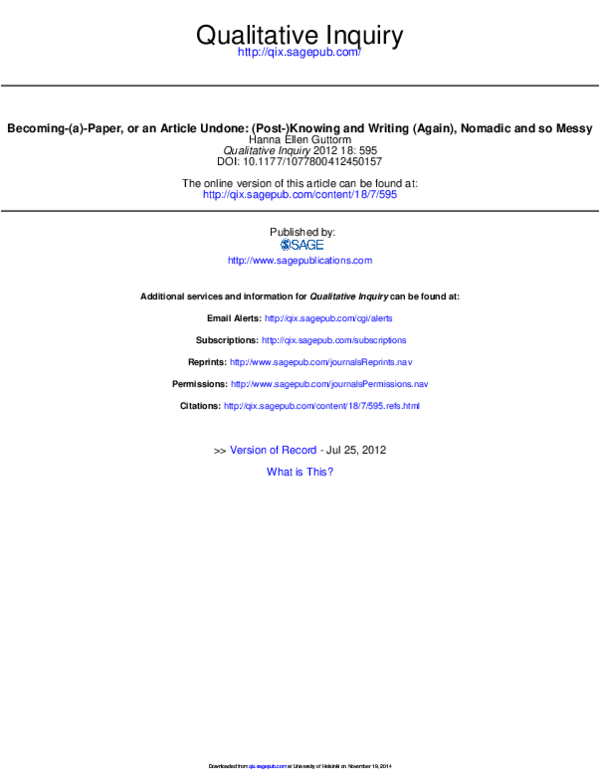 (PDF) Becoming-(a)-Paper, or an Article Undone: (Post-)Knowing and ...