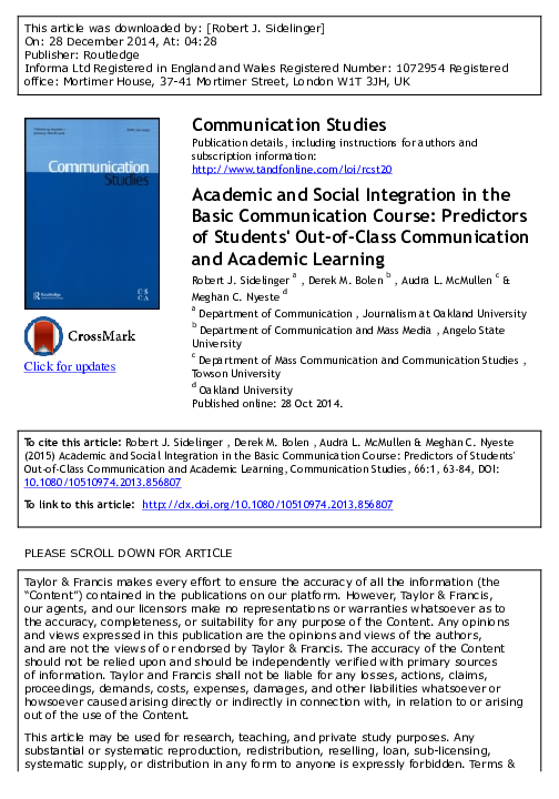 (PDF) Academic and Social Integration in the Basic Communication Course ...