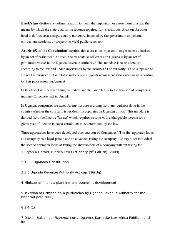 (DOC) The law of taxation of Companies' in Uganda Keith N