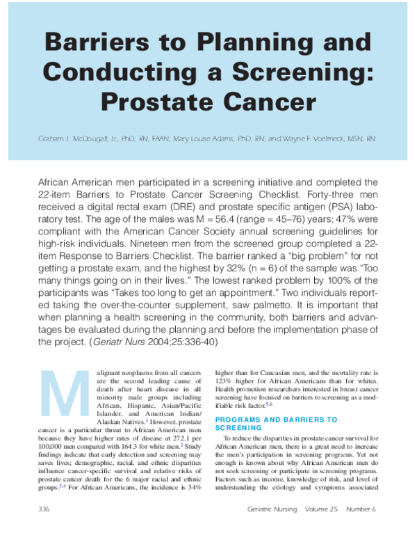 (PDF) Barriers to planning and conducting a screening: Prostate cancer
