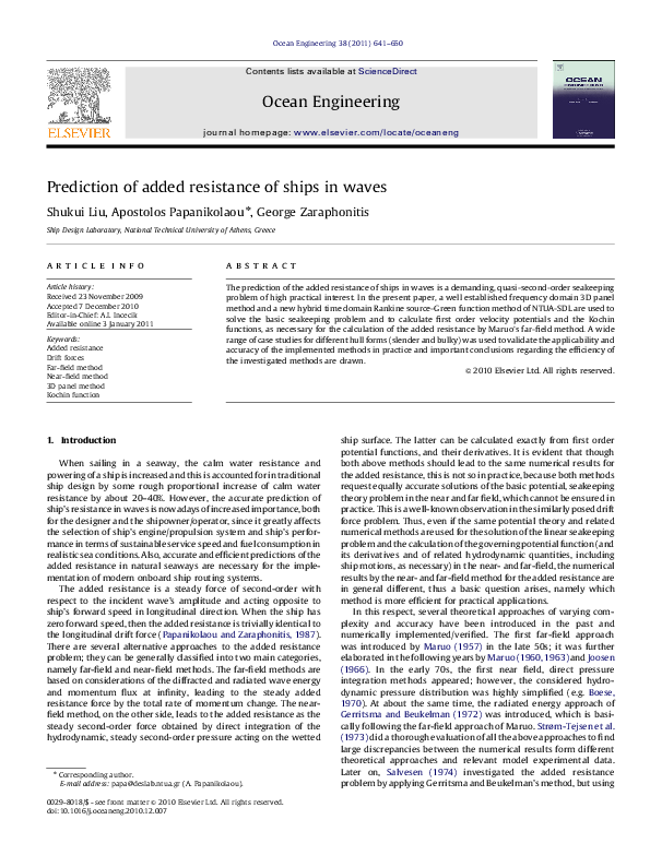 PDF) Prediction of added resistance of ships in waves