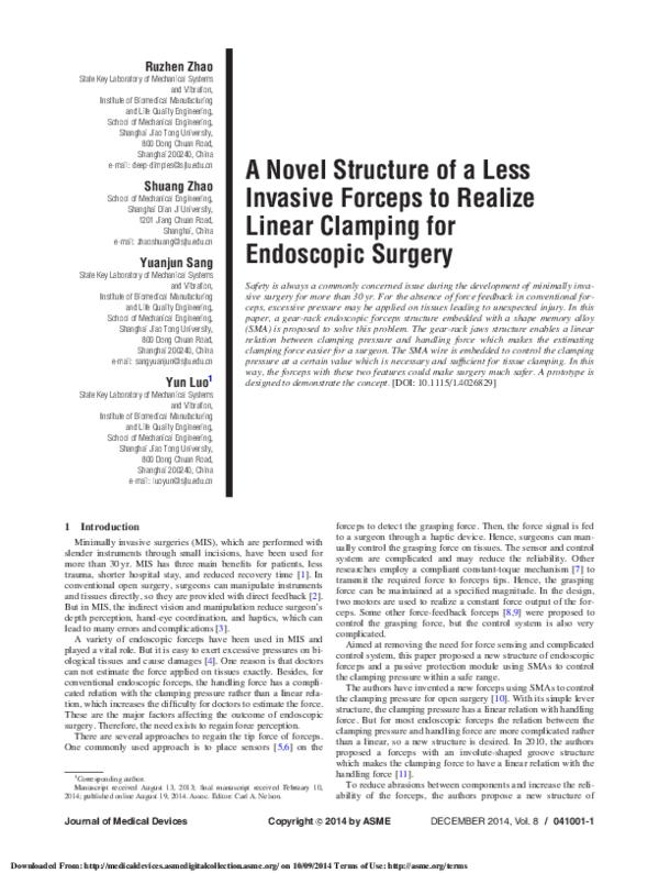 (PDF) A Novel Structure of a Less invasive Forceps to realize linear ...