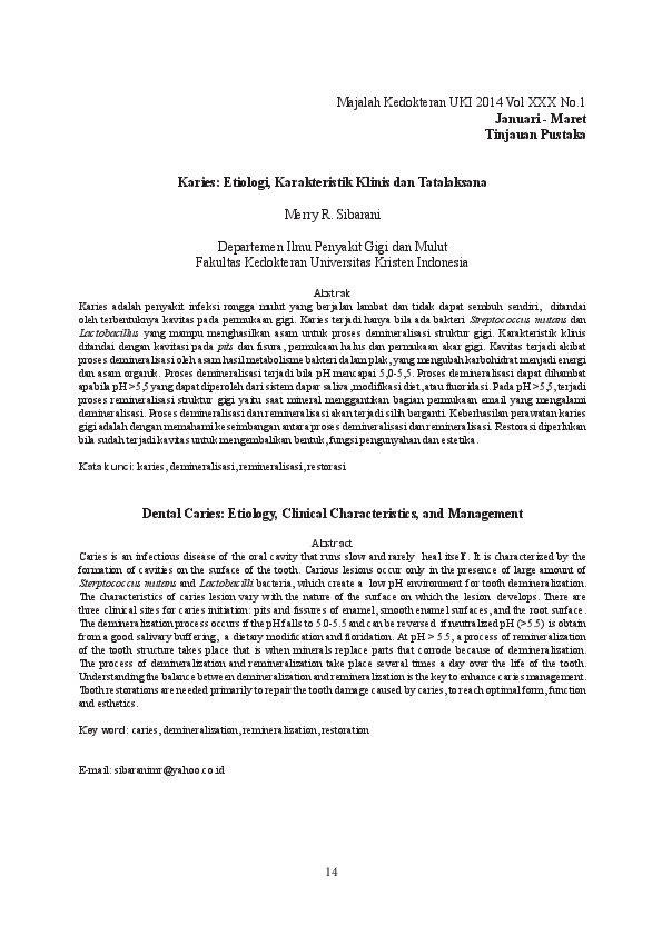 Karies: Etiologi, Karakteristik Klinis dan Tatalaksana 