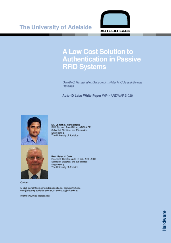 (PDF) A Low Cost Solution to Authentication in Passive RFID Systems