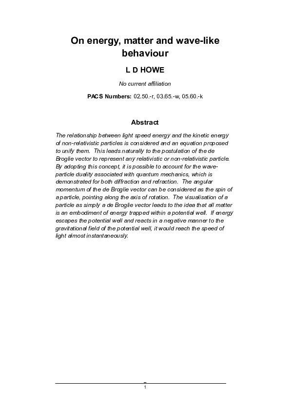 (DOC) On energy, matter and wave-like behaviour