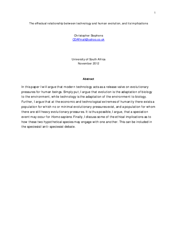 (PDF) The effectual relationship between technology and human evolution ...