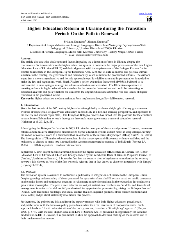 (PDF) Higher Education Reform in Ukraine during the Transition Period ...